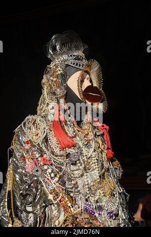 London, UK, 5th August 2022, Fashion In Motion designer this year is British Artist Daniel Lismore. Known for his fabric sculptures he produced 12 outfits to display in the beautiful surroundings of the Victoria and Albert Museum. ,Andrew Lalchan Photography/Alamy Live News Stock Photo