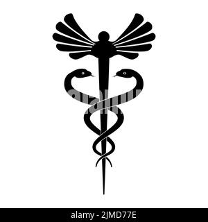 Caduceus, staff of Hermes icon isolated on white background. Symbol of commerce and negotiation. Vector illustration Stock Vector