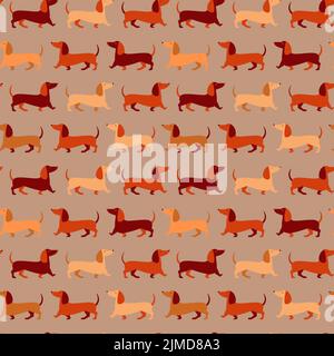 Happy Sausage Dog on Walking Seamless Pattern Stock Vector