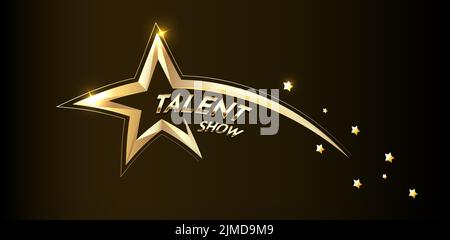 Golden talent show text in the star on a dark background. Event invitation poster. Vector illustration Stock Vector