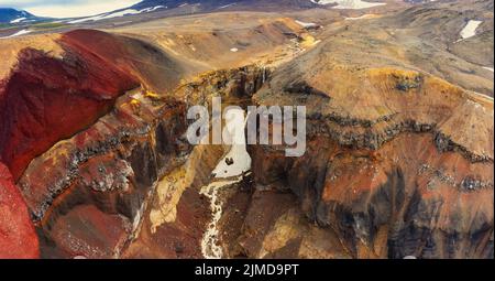 Colorful Dangerous Canyon on Kamchatka Stock Photo