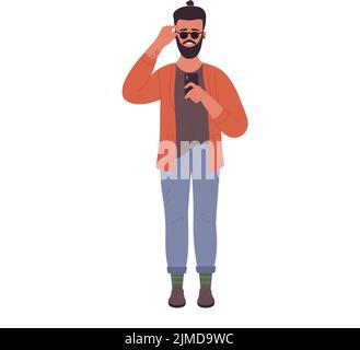 Cool hipster man taking photo. Stylish bearded man on photoshoot vector illustration Stock Vector