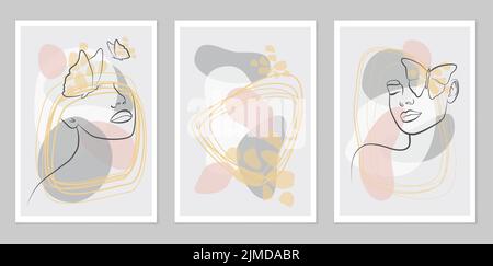 Vector illustration. Boho style. A set of abstract posters. Stock Vector