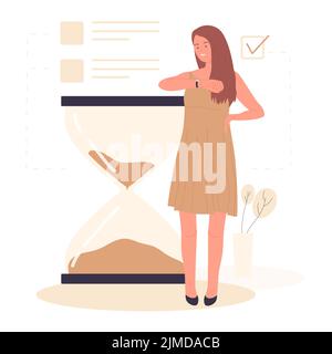 Effective time spending. Sand clock, tasks management, daily activities schedule vector illustration Stock Vector