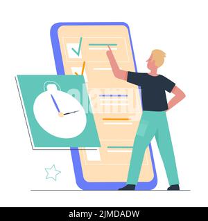 Time control smartphone app. Managing personal activities, tasks deadline vector illustration Stock Vector