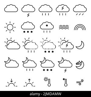 Weather forecast. Outline isolated web icons set. Stock Vector