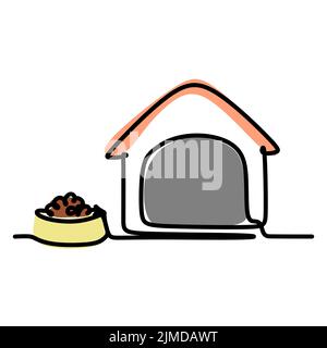 Simple single line drawing of a dog and kennel a doghouse. Animal concept for friendly pet icon. Modern continuous one line draw design vector graphic Stock Vector