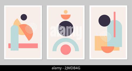 Poster with abstract geometric, natural shapes in the style of the mid-century. Stock Vector