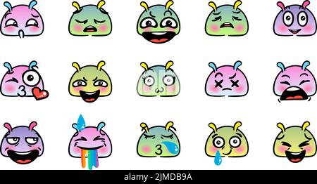Various Cartoon Emoticons Set with Snails or Slugs. Doodle faces, eyes ...