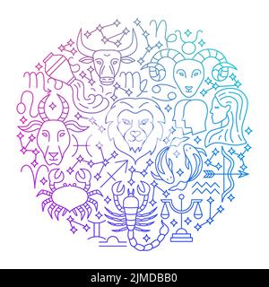 Zodiac Line Icon Circle Design Stock Vector