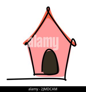 Simple single line drawing of a kennel or a doghouse. Animal flat color design concept for friendly pet icon. Modern continuous one line draw design Stock Vector