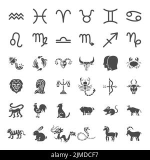 Zodiac Horoscope Solid Web Icons Stock Vector