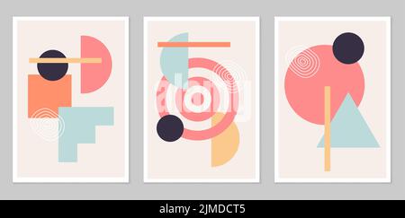 Poster with abstract geometric, natural shapes in the style of the mid-century. Stock Vector