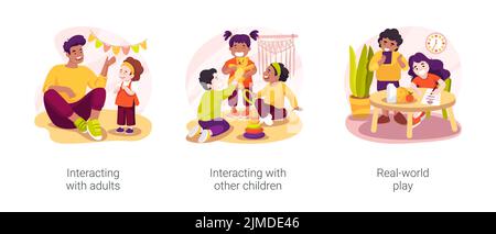 Toddlers social and emotional skills isolated cartoon vector illustration set Stock Vector