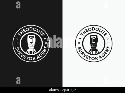 A simple illustration of theodolite equipment logo idea in two different ways- black and white. Stock Vector