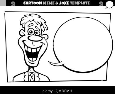 black and white cartoon illustration of meme template with empty comic speech balloon and funny guy Stock Vector