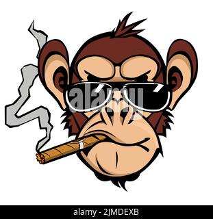 Monkey with smoking cigar. Vector illustration in line art style Stock ...