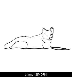 dog laying down on the ground illustration vector hand drawn isolated on white background line art. Stock Vector