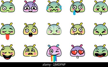 Various Cartoon Emoticons Set with Snails or Slugs. Doodle faces, eyes ...