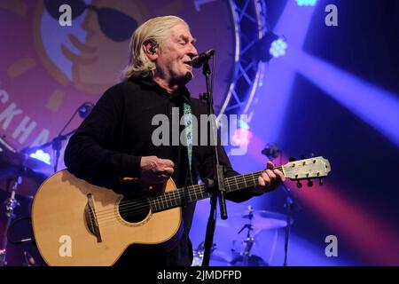 Wickham, UK. 05th Aug, 2022. Davy Carton, singer-songwriter, rhythm guitarist, lead vocalist, and co-founder of the Irish rock band the Saw Doctors, performed live on stage at Wickham Festival, Hampshire. Credit: SOPA Images Limited/Alamy Live News Stock Photo