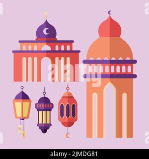five eid mubarak set icons Stock Vector