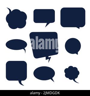 Set of blank dark blue speech bubbles. Stock Vector