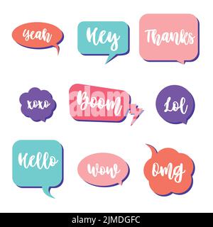 Set of flat speech bubbles stickers. Stock Vector