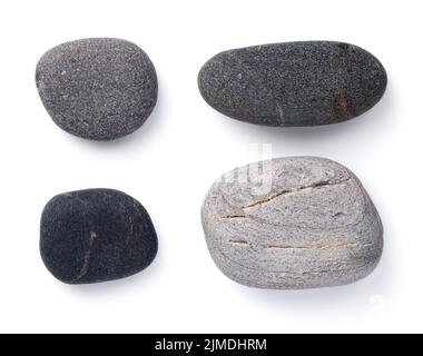 Set Of Various Grey Pebble Stones Isolated Stock Photo