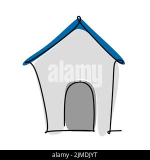 Simple single line drawing of a dog and kennel or a doghouse. Animal concept for friendly pet icon. Modern continuous one line draw design vector grap Stock Vector