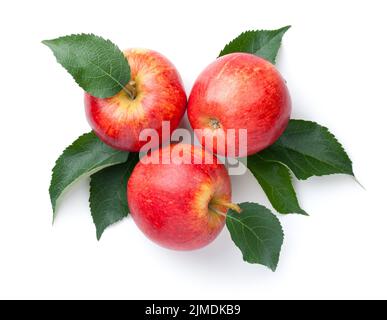 Red Apples With Leaves Isolated Over White Stock Photo