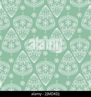 Scrapbook seamless pattern with christmas tree green cute cozy background Stock Vector