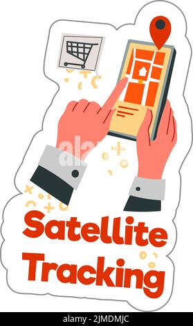 Satellite tracking of parcel, easy shopping label Stock Vector