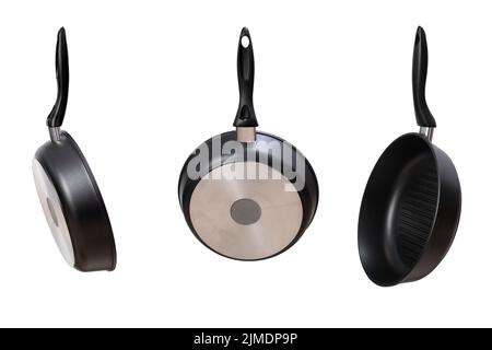 Set of pans. photos from different angles. side view, view from the back Stock Photo