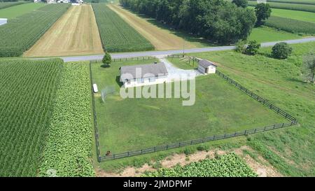 Aerial View of an Amish One Room School House Stock Photo