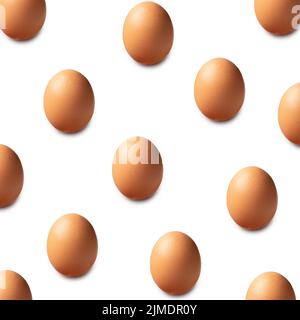 Pattern background with brown chicken eggs isolated on white background cutout Stock Photo