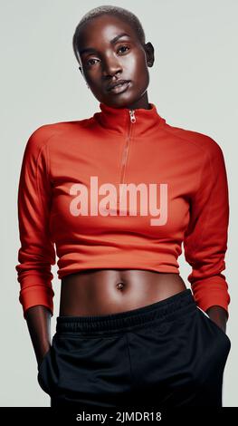 The perfect outfit to inspire fitness. Studio shot of an attractive young woman in sportswear against a grey background. Stock Photo