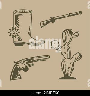 four wild west set icons Stock Vector