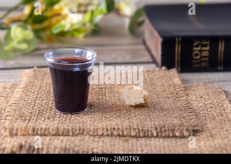 Taking communion concept - the wine and the bread symbols of Jesus ...