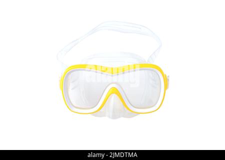 Flat lay shot of yellow diving mask isolated on white background Stock Photo