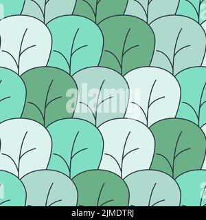 Monochrome green forest grove seamless pattern large leaves foliage for textile design Stock Vector