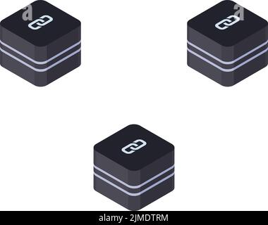 Blocks of blockchain shuffling - Isometric view Stock Vector