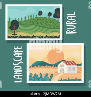 two rural landscapes photo scenes Stock Vector