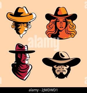 gunslinger wild west set four icons Stock Vector