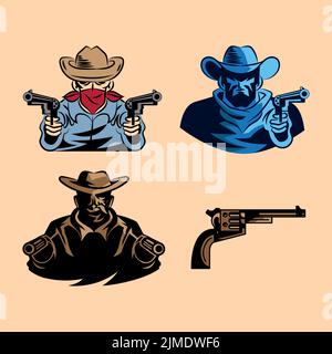 four gunslinger wild west set icons Stock Vector