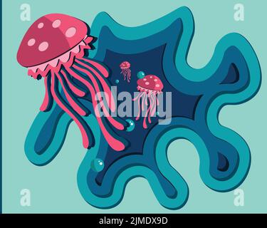 A vector of jellyfish on a green background Stock Vector