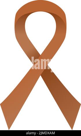 Brown awareness ribbon. Anti-tobacco and colorectal cancer campaign. Stock vector illustration isolated on white background. Stock Vector