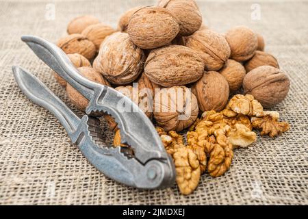 Close up view of walnuts on tabletop Stock Photo