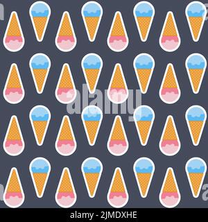 Pink blue scoop of sorbet ice cream in a waffle cone on a dark background for design Stock Vector