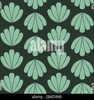 Green light dark swamp clam shell on dark background seamless pattern marine theme vector illustration Stock Vector