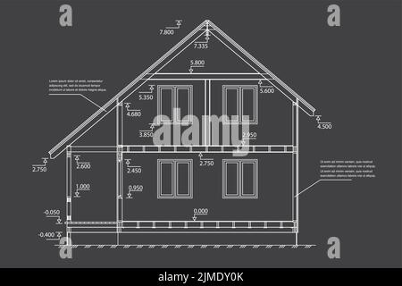 Big house plan or scheme. Detailed architectural plan of the building.Engineering project of a two-story house. Vector illustration Stock Vector